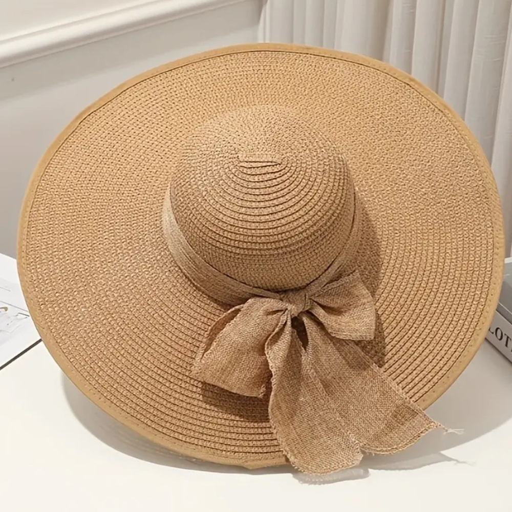 Chic Tan Bow-Accent Sun Hat